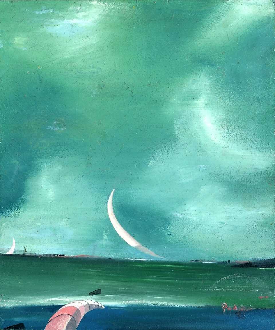 Michael Francis Podulke, Unheimliche Brise, 1981, Öl auf Holz, Privatbesitz