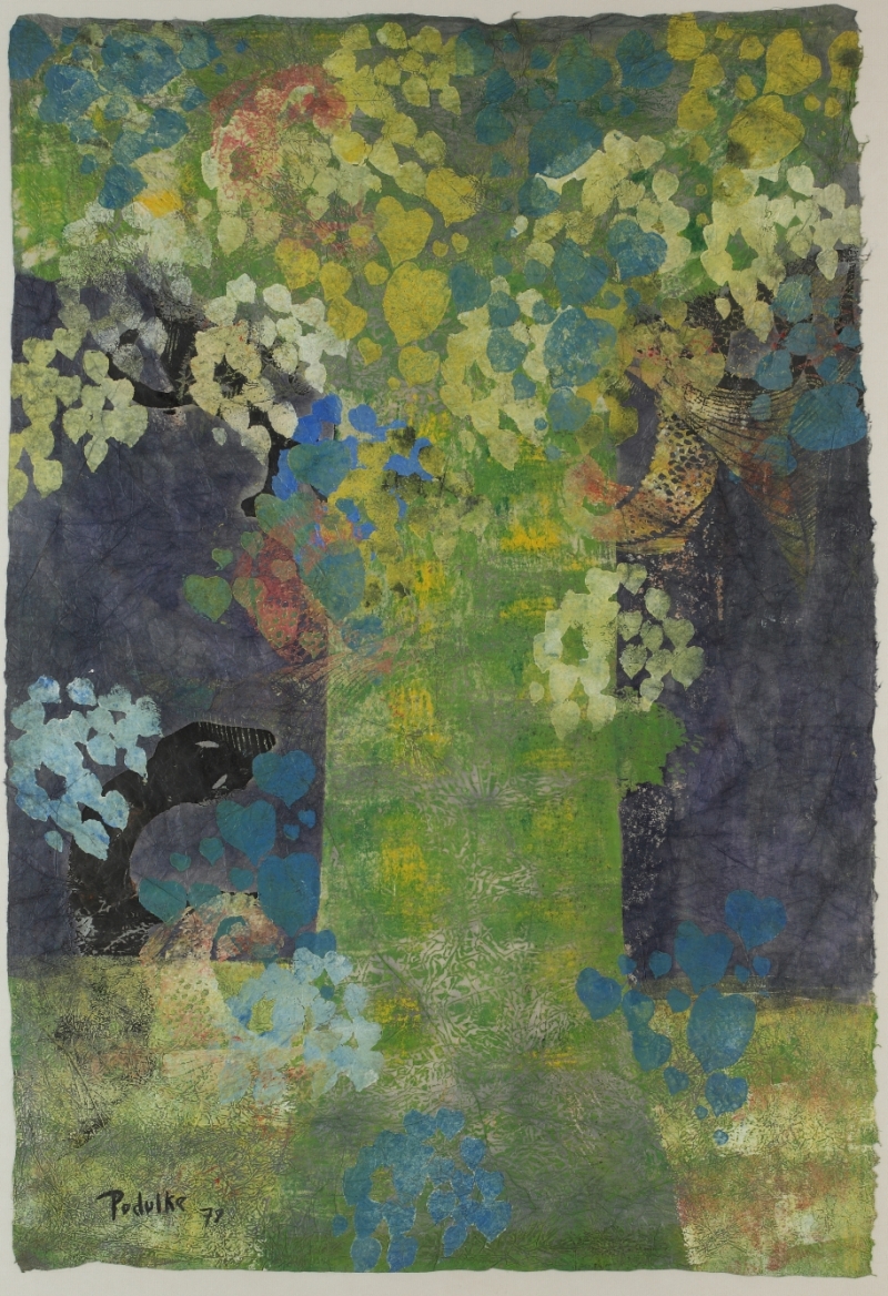 Michael Francis Podulke, Baum der Erkenntnis, 1978, Collage auf Japanpapier, Privatbesitz